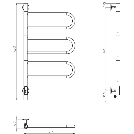 Полотенцесушитель электрический Vincea П6 400x800 мм, графит (возможность скрытого подключения) VTD-1R2CGE фото 4