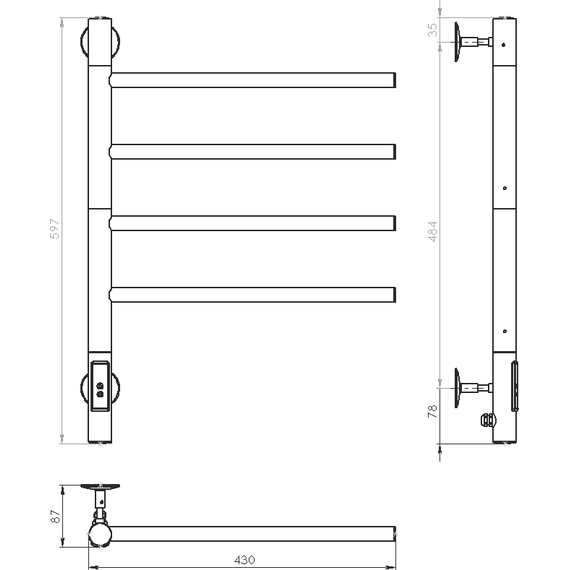 Полотенцесушитель электрический Vincea П4 425x600 мм, графит (возможность скрытого подключения) VTD-1S1CGE фото 4