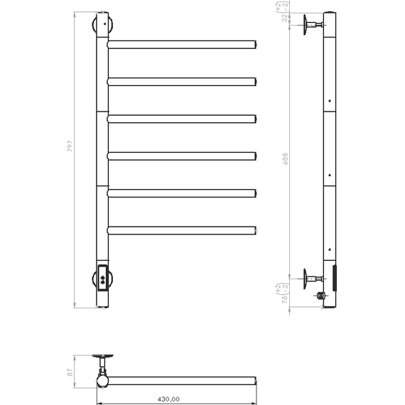 Полотенцесушитель электрический Vincea П6 425x800 мм, хром (возможность скрытого подключения) VTD-1S2CE фото 5