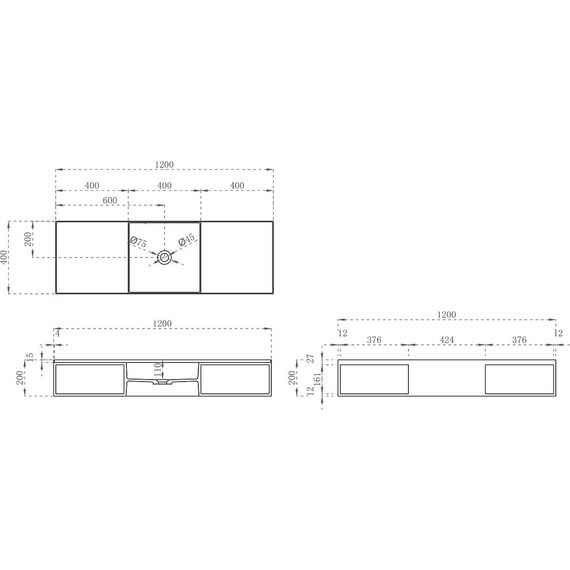 Раковина подвесная Vincea Solid Surface 120 см VWB-6S212MW, белый матовый фото 5