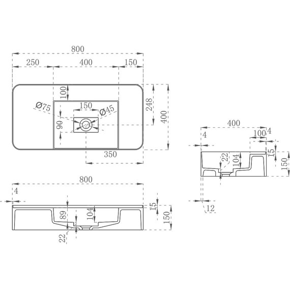 Раковина подвесная Vincea Solid Surface 80 см VWB-6S480MW, белый матовый фото 5