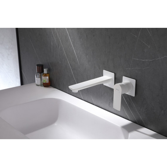 Смеситель для раковины настенный Abber Weiss Insel AF8082FW (со скрытой частью), белый матовый, Цвет производителя: белый матовый фото 2