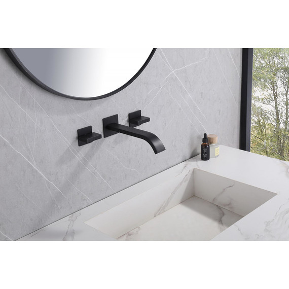 Смеситель для раковины настенный Abber Wasserfall AF8612B (со скрытой частью), черный матовый, Цвет производителя: чёрный матовый фото 2