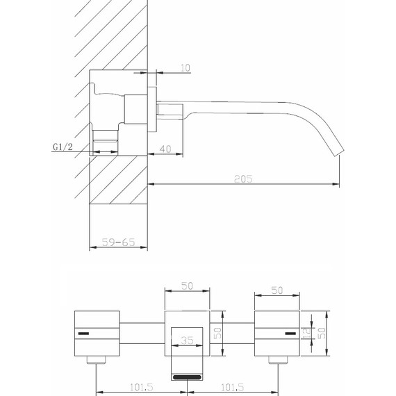 Смеситель для раковины настенный Abber Wasserfall AF8612B (со скрытой частью), черный матовый, Цвет производителя: чёрный матовый фото 3