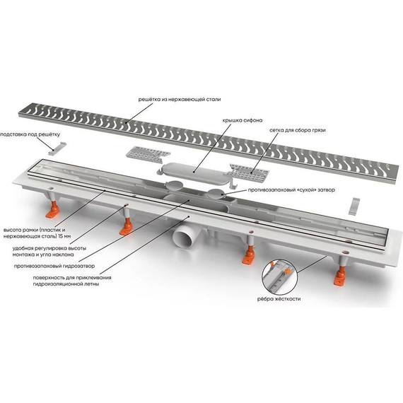 Трап Veconi Medium 75 см V750MG (под плитку) брашированное золото, Цвет производителя: брашированное золото, Размер трапа: 750 - 2 Трап Veconi Medium 75 см V750MG (под плитку) брашированное золото, Цвет производителя: брашированное золото, Размер трапа: 750 фото 2