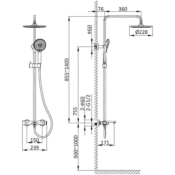 Душевая система для ванны Vincea Rondo VSFS-1R1MB, чёрный фото 5