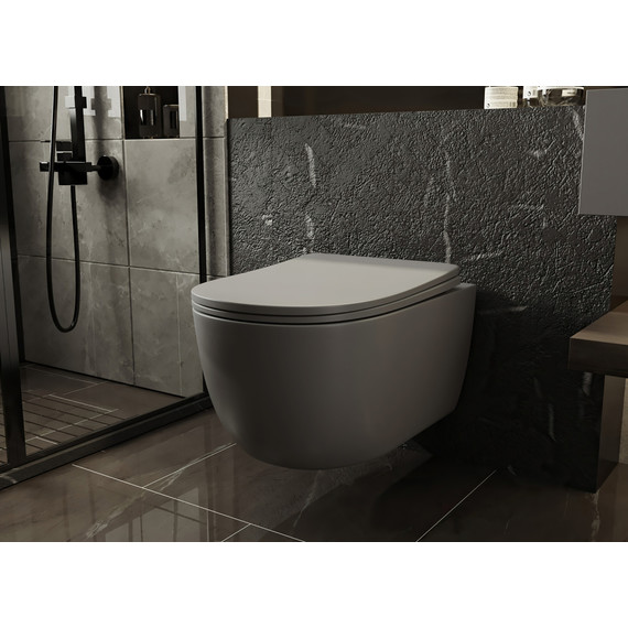 Унитаз подвесной безободковый Abber Bequem AC1104MG с крышкой микролифт, серый матовый, Цвет производителя: серый матовый фото 3