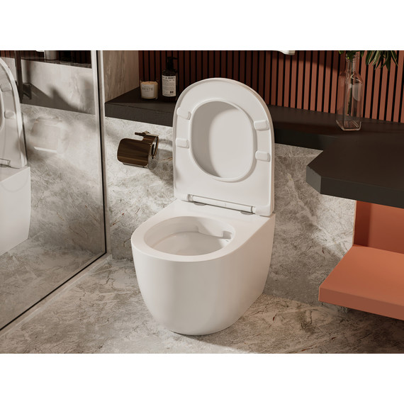 Унитаз приставной безободковый Abber Bequem AC1111 с крышкой микролифт (выпуск горизонтальный) фото 4