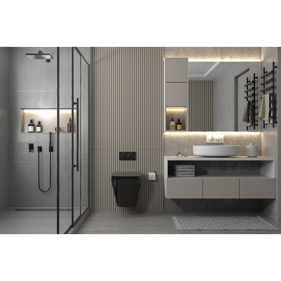 Унитаз подвесной безободковый Abber Rechteck AC1201MB с крышкой микролифт, чёрный матовый фото 2