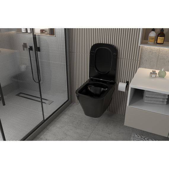 Унитаз подвесной безободковый Abber Rechteck AC1201MB с крышкой микролифт, чёрный матовый фото 3