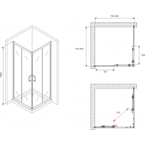 Душевое ограждение Abber Schwarzer Diamant 80x80 см AG020805, хром/прозрачное фото 4