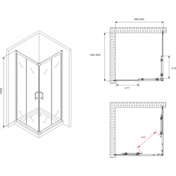Душевое ограждение Abber Schwarzer Diamant 90x90 см AG020905, хром/прозрачное фото 4