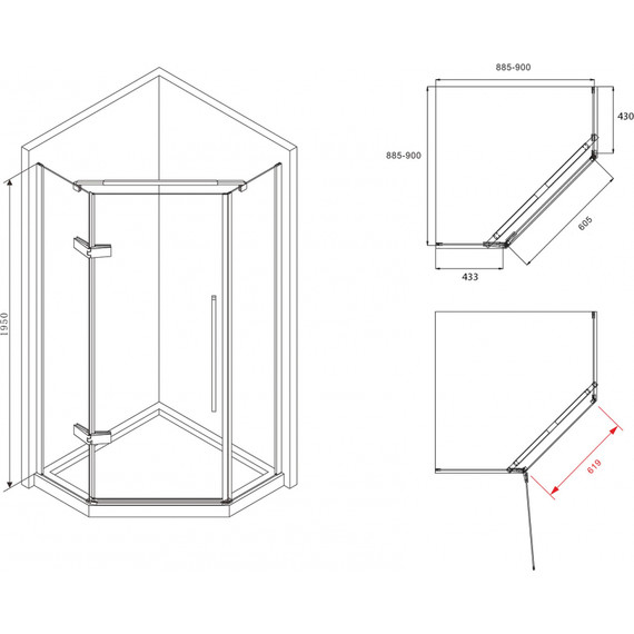 Душевое ограждение Abber Ewiges Wasser 90х90 см AG05090M, хром/матовое фото 7