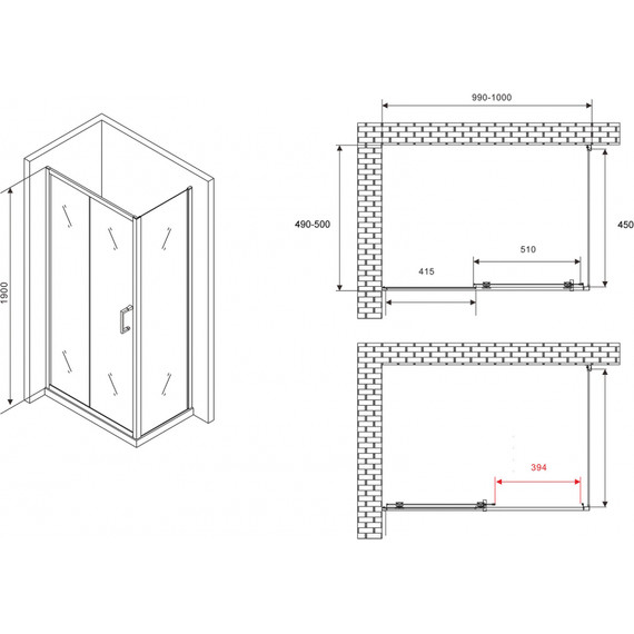 Душевое ограждение Abber Schwarzer Diamant 100х50 см AG30100B5-S50B5, чёрный/прозрачное фото 5