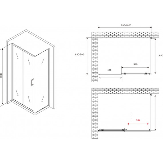 Душевое ограждение Abber Schwarzer Diamant 100х70 см AG30100B5-S70B5, чёрный/прозрачное фото 5