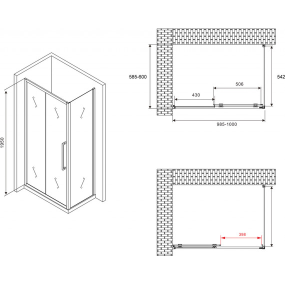 Душевое ограждение Abber Schwarzer Diamant 100x60 см AG30100MH-S60M, хром/матовое фото 5