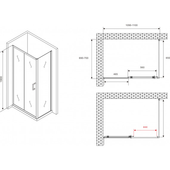 Душевое ограждение Abber Schwarzer Diamant 110x70 см AG301105-S705, хром/прозрачное фото 4