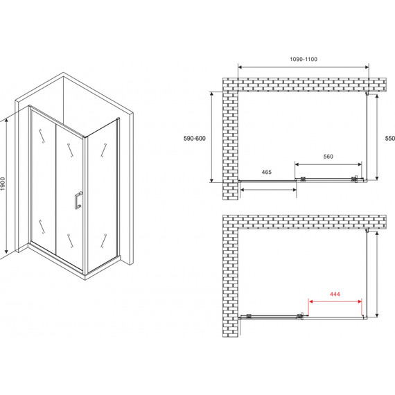 Душевое ограждение Abber Schwarzer Diamant 110x60 см AG30110B5-S60B5, чёрный/прозрачное фото 5