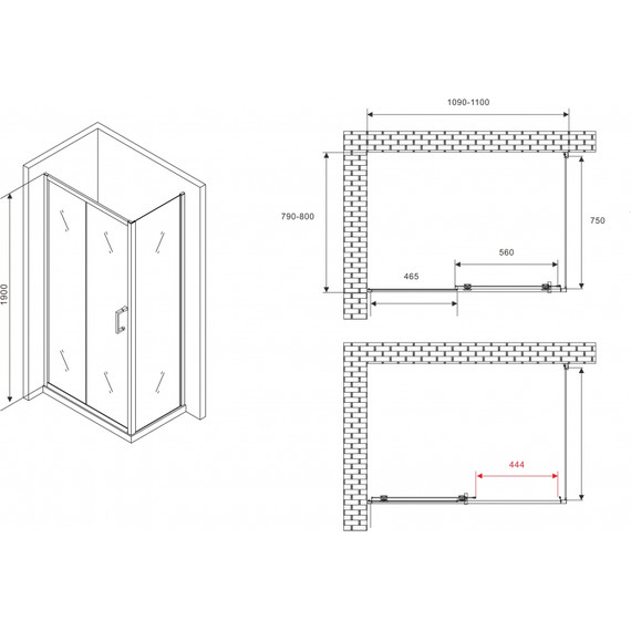 Душевое ограждение Abber Schwarzer Diamant 110x80 см AG30110B5-S80B5, чёрный/прозрачное фото 5