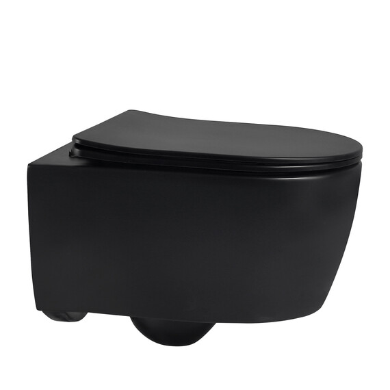 Унитаз подвесной безободковый Abber Bequem AC1104MB с крышкой микролифт, черный матовый, Цвет производителя: чёрный матовый фото 