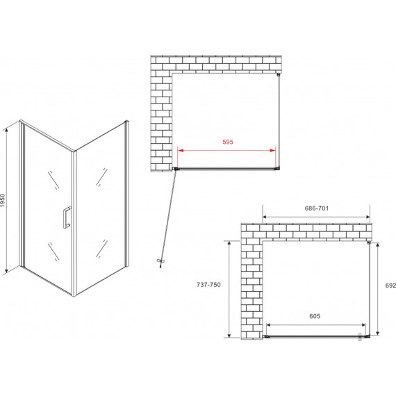 Душевое ограждение Abber Sonnenstrand 70х75 см AG04070-S75, хром/прозрачное фото 4