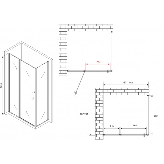 Душевое ограждение Abber Sonnenstrand 140х75 см AG04140S-S75, хром/прозрачное фото 4