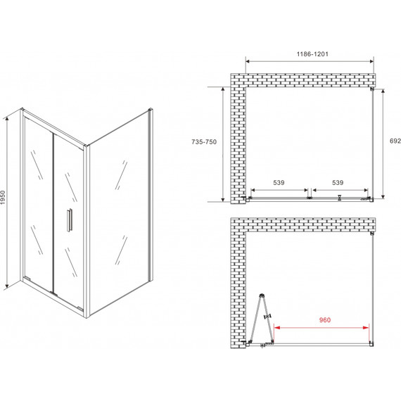 Душевое ограждение Abber Sonnenstrand 120х75 см AG07120-S75, хром/прозрачное фото 4