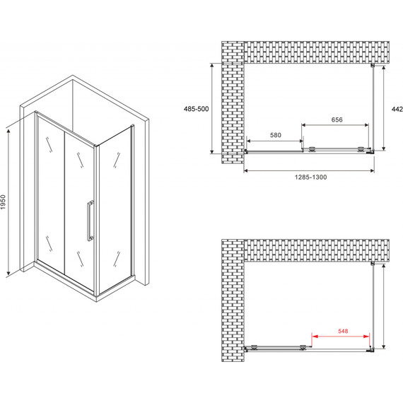 Душевое ограждение Abber Schwarzer Diamant 130x50 см AG30130H-S50, хром/прозрачное фото 5