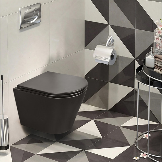 Унитаз подвесной безободковый Azario Teramo AZ-0053-UQ3-MB с крышкой микролифт (система смыва Торнадо) чёрный матовый, Цвет производителя: чёрный матовый - 10 Унитаз подвесной безободковый Azario Teramo AZ-0053-UQ3-MB с крышкой микролифт (система смыва Торнадо) чёрный матовый, Цвет производителя: чёрный матовый фото 10