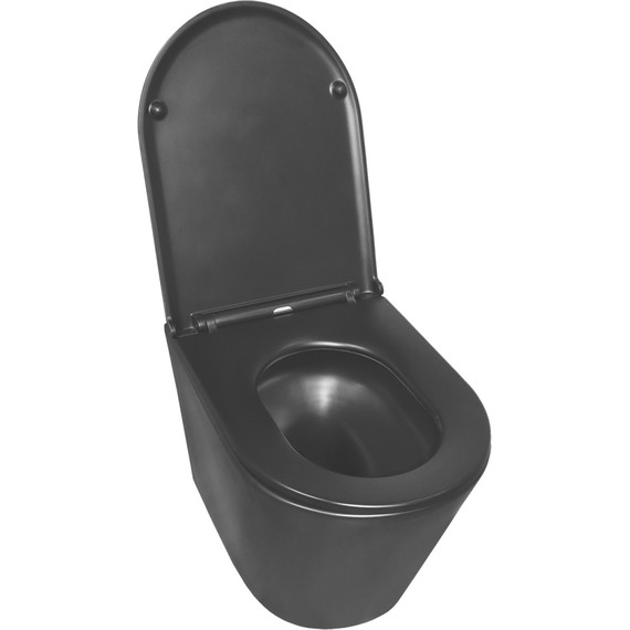 Унитаз подвесной безободковый Azario Teramo AZ-0053-UQ3-MB с крышкой микролифт (система смыва Торнадо) чёрный матовый, Цвет производителя: чёрный матовый - 2 Унитаз подвесной безободковый Azario Teramo AZ-0053-UQ3-MB с крышкой микролифт (система смыва Торнадо) чёрный матовый, Цвет производителя: чёрный матовый фото 2