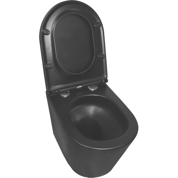 Унитаз подвесной безободковый Azario Teramo AZ-0053-UQ3-MB с крышкой микролифт (система смыва Торнадо) чёрный матовый, Цвет производителя: чёрный матовый - 3 Унитаз подвесной безободковый Azario Teramo AZ-0053-UQ3-MB с крышкой микролифт (система смыва Торнадо) чёрный матовый, Цвет производителя: чёрный матовый фото 3