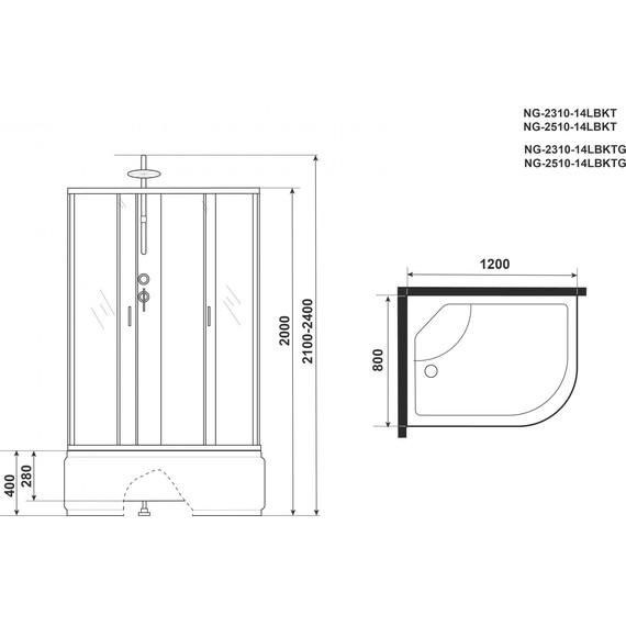 Гидробокс Niagara Classic 120x80 см NG-2310-14LBKTG, серебро/матовое (безсиликоновая сборка) - 5 Гидробокс Niagara Classic 120x80 см NG-2310-14LBKTG, серебро/матовое (безсиликоновая сборка) фото 5