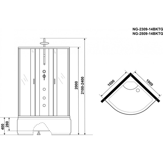 Гидробокс Niagara Classic 100x100 см NG-2509-14BKTG, серебро/тонированное (безсиликоновая сборка) фото 5