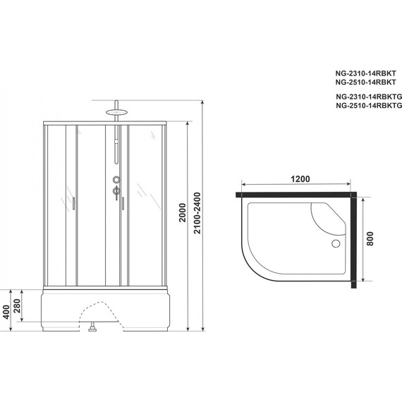 Душевая кабина Niagara Classic 120x80 см NG-2510-14RBKT, серебро/тонированное (безсиликоновая сборка) - 5 Душевая кабина Niagara Classic 120x80 см NG-2510-14RBKT, серебро/тонированное (безсиликоновая сборка) фото 5