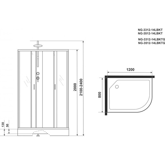 Душевая кабина Niagara Classic 120x80 см NG-3512-14LBKT, серебро/тонированное (безсиликоновая сборка) фото 5