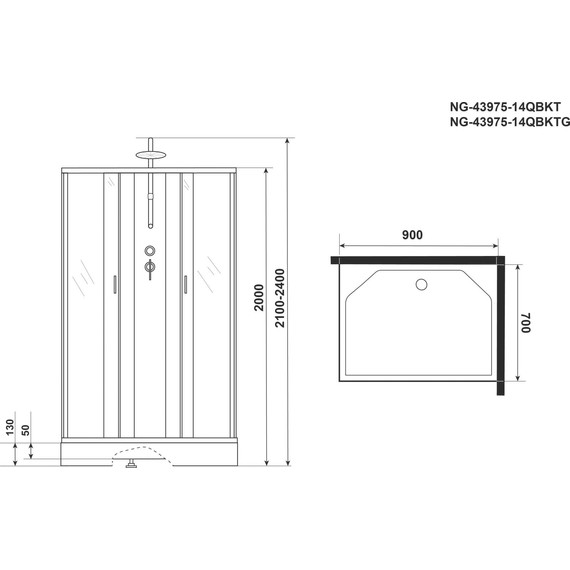 Душевая кабина Niagara Classic 90x70 см NG-43975-14QBKT, серебро/матовое (безсиликоновая сборка) фото 5