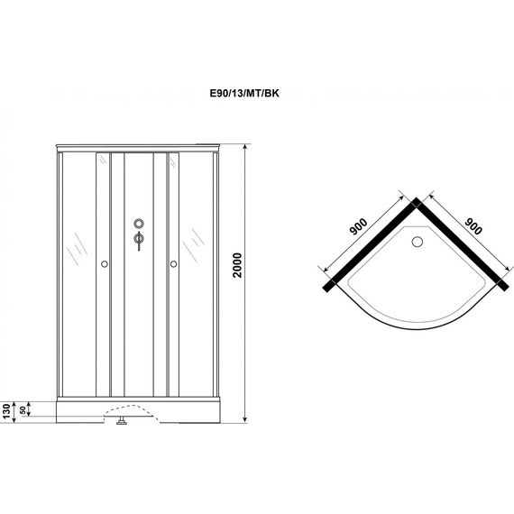 Душевая кабина Niagara Eco 90x90 см E90/13/MT/BK, хром матовый/матовое (безсиликоновая сборка) фото 4