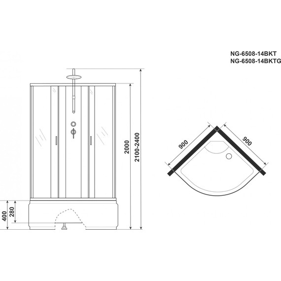 Душевая кабина Niagara Classic 90x90 см NG-6508-14BKT, чёрный/тонированное (безсиликоновая сборка) фото 5