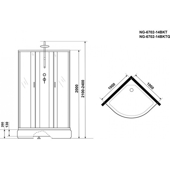 Душевая кабина Niagara Classic 100x100 см NG-6702-14BKT, чёрный/прозрачное (безсиликоновая сборка) - 5 Душевая кабина Niagara Classic 100x100 см NG-6702-14BKT, чёрный/прозрачное (безсиликоновая сборка) фото 5