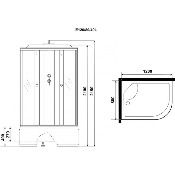 Душевая кабина Niagara Eco 120x80 см E120/80/40L/MT, хром матовый/матовое (безсиликоновая сборка) фото 4