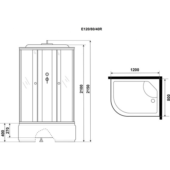 Душевая кабина Niagara Eco 120x80 см E120/80/40R/MT, хром матовый/матовое (безсиликоновая сборка) - 4 Душевая кабина Niagara Eco 120x80 см E120/80/40R/MT, хром матовый/матовое (безсиликоновая сборка) фото 4