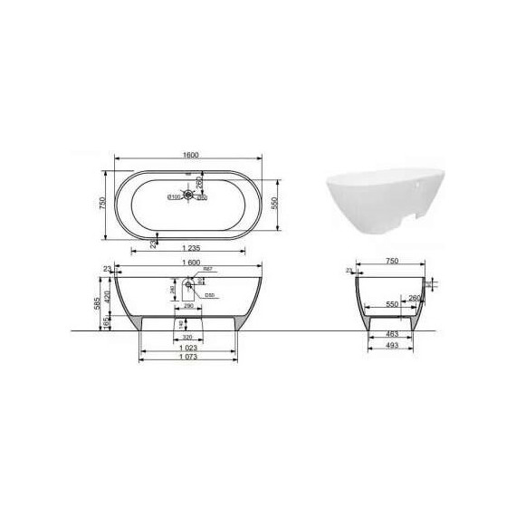 Ванна каменная Эстет Майами silk 160x75 см ФР-00014380, белый матовый фото 4