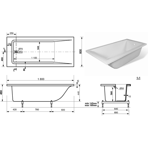 Ванна каменная Эстет Дельта silk 180x80 см ФР-00014391, белый матовый фото 3
