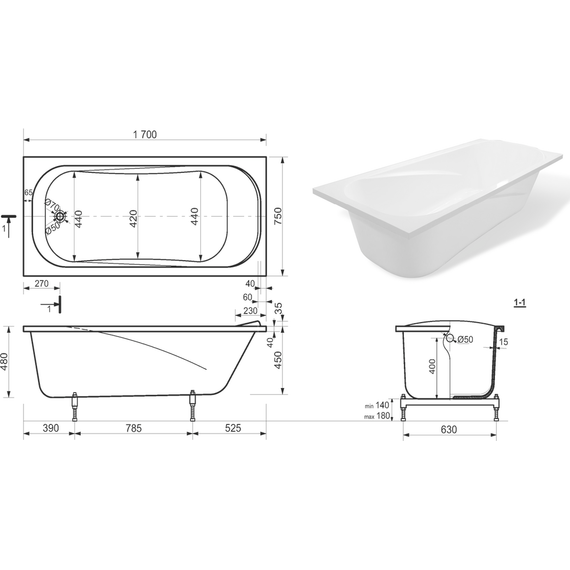 Ванна каменная Эстет Альфа silk 170x75 см ФР-00014392, белый матовый фото 4