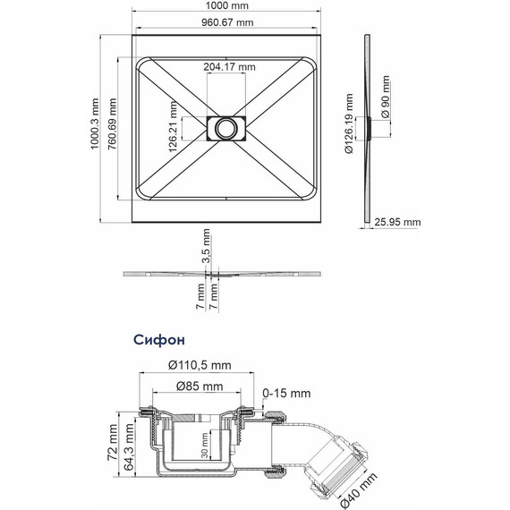 Поддон SMC WasserKraft Main 100х100 см 41T19 - 2 Поддон SMC WasserKraft Main 100х100 см 41T19 фото 2