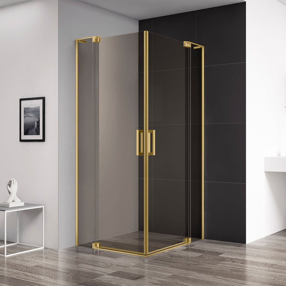 Душевое ограждение Cezares (70-80)x(70-80) см SLIDER-A-2-70/80-BR-BORO (стекло 8 мм) брашированное золото/тонированное фото 2