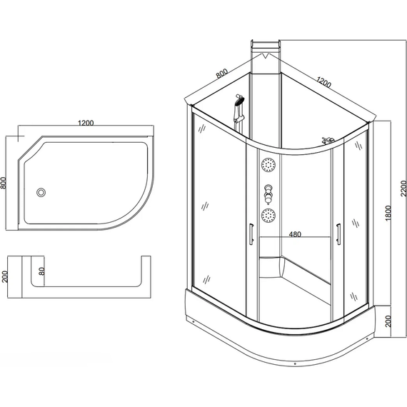 Гидробокс Taliente 120x80 см TA-128CW(L), белый/прозрачное фото 8