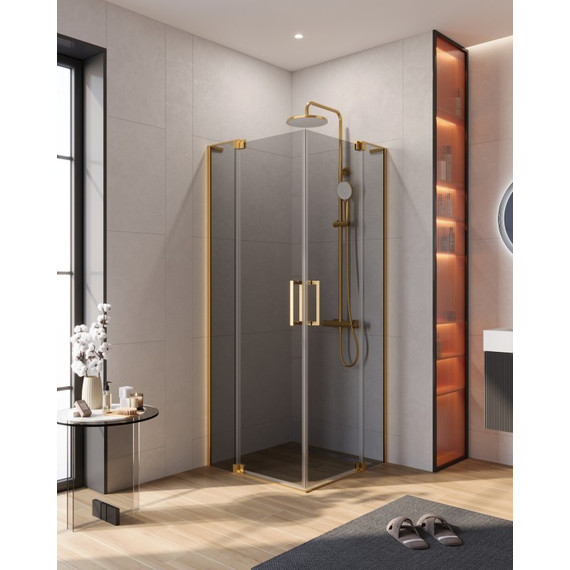 Душевое ограждение Cezares SLIDER-A-2-90/100-GRIGIO-BORO (90-100)x(90-100) см (стекло 8 мм) брашированное золото/тонированное фото 5