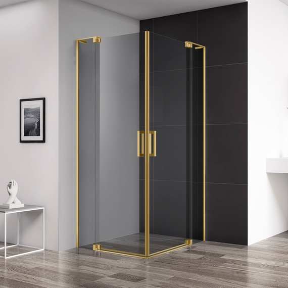 Душевое ограждение Cezares SLIDER-A-2-90/100-GRIGIO-BORO (90-100)x(90-100) см (стекло 8 мм) брашированное золото/тонированное фото 