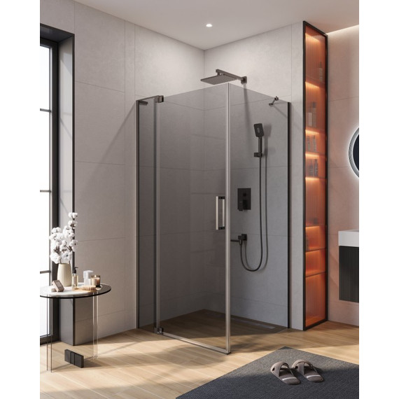 Душевое ограждение Cezares SLIDER-AH-1-90-90/100-GRIGIO-GM 90-100x90 см (стекло 8 мм), оружейная сталь/тонированное фото 
